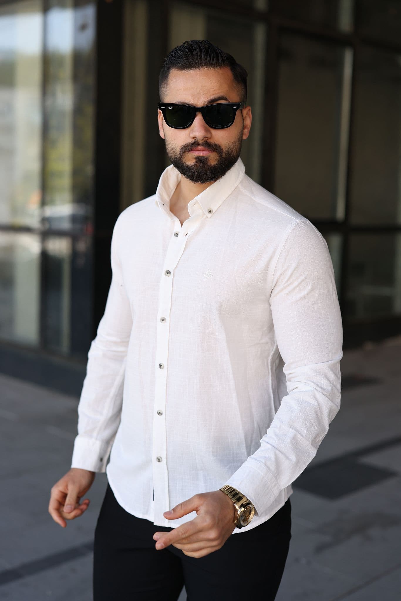 Müslin Keten Slim Fit Gömlek - Beyaz