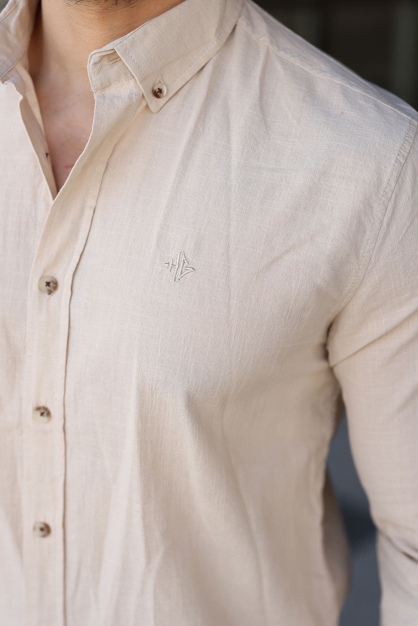 Müslin Keten Slim Fit Gömlek - Haki