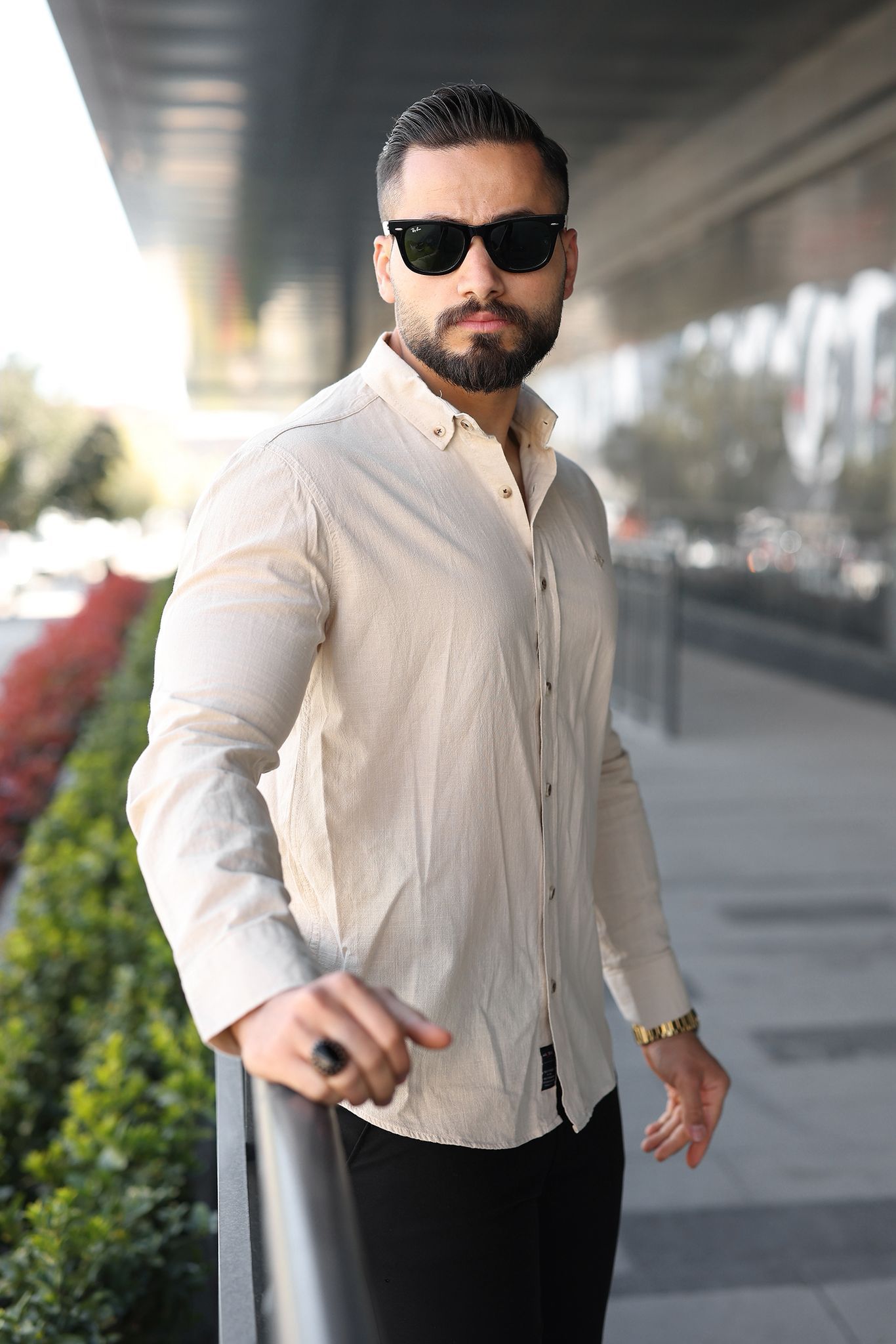 Müslin Keten Slim Fit Gömlek - Haki