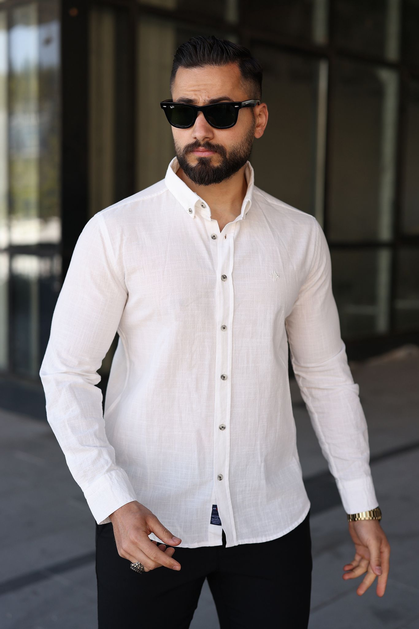 Müslin Keten Slim Fit Gömlek - Lacivert