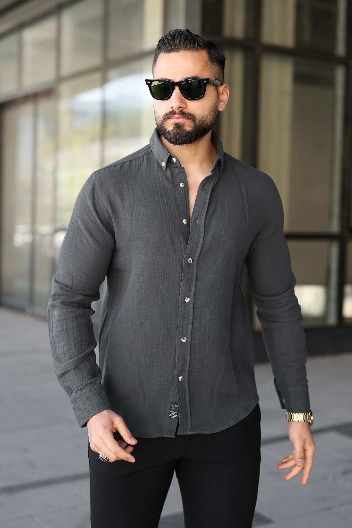 Müslin Keten Slim Fit Gömlek - Lacivert