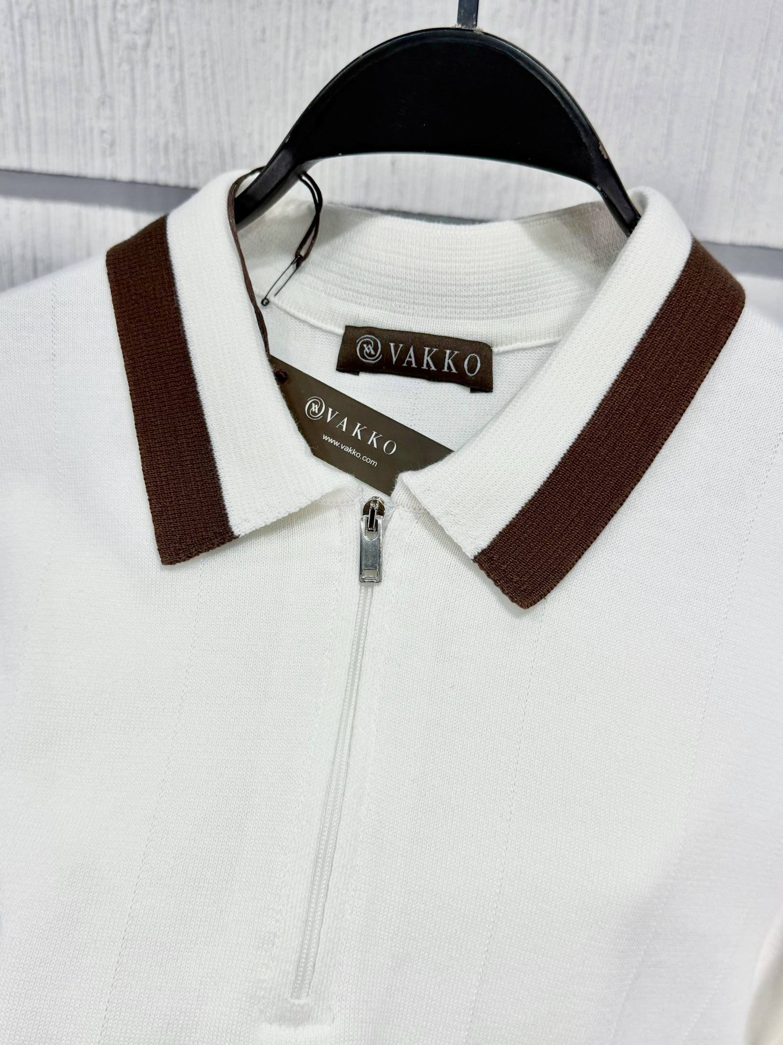 Vakko Triko Fermuarlı Polo Tişört - Beyaz